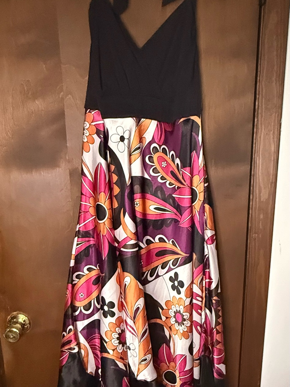 torrid Black Bodice Maxi Dress with Pink and Orange Floral Skirt